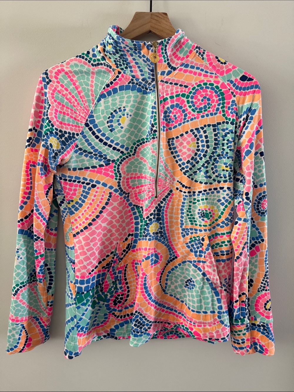 Colorful Mosaic Print Quarter-Zip Pullover